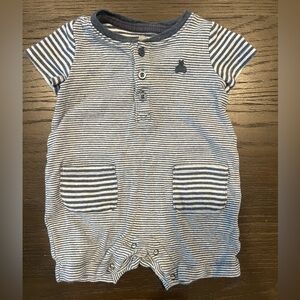 GAP Baby Blue and Gray Striped Romper